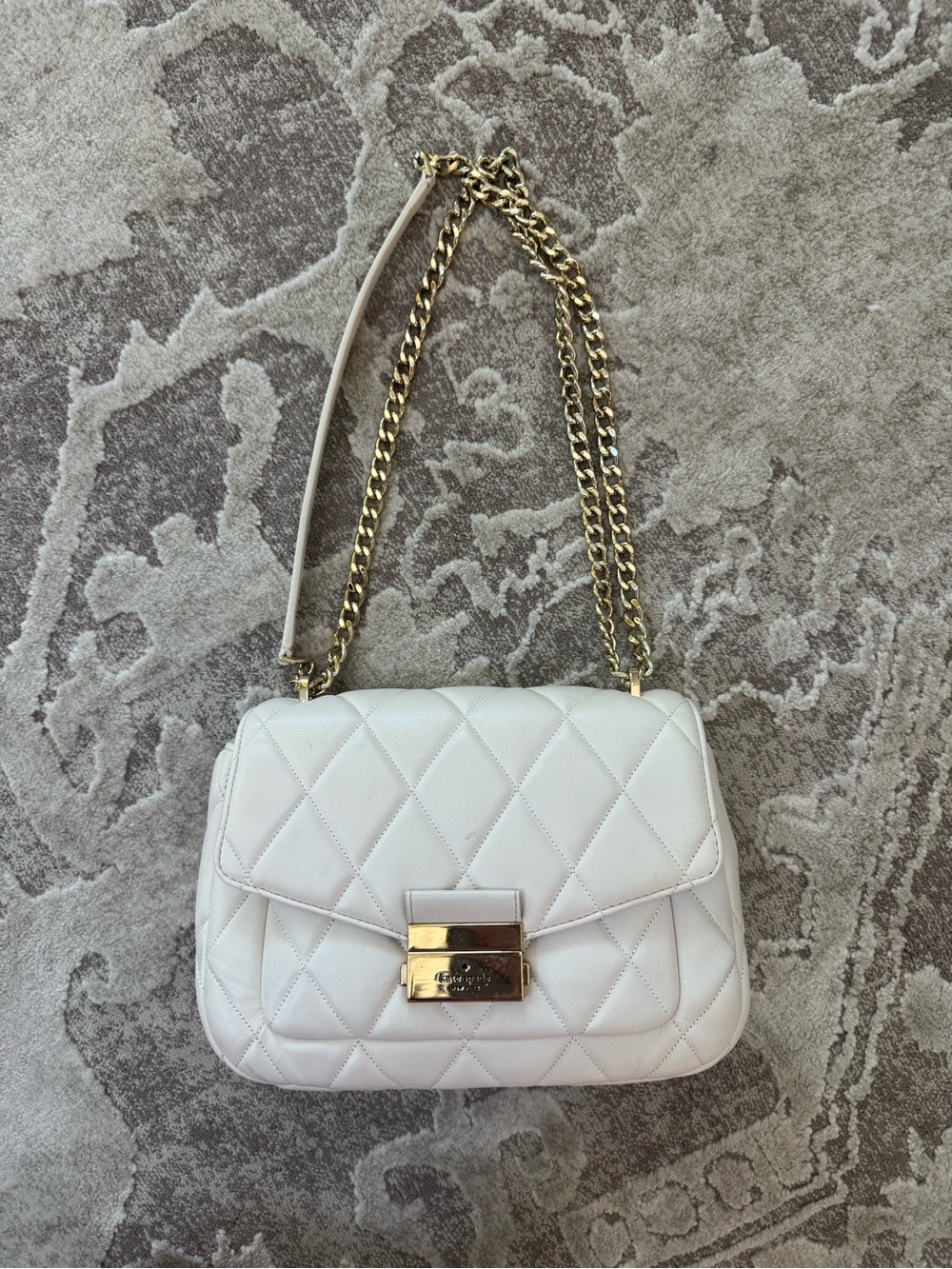 Kate Spade Quilted White Chain Shoulder Bag with Gold Hardware